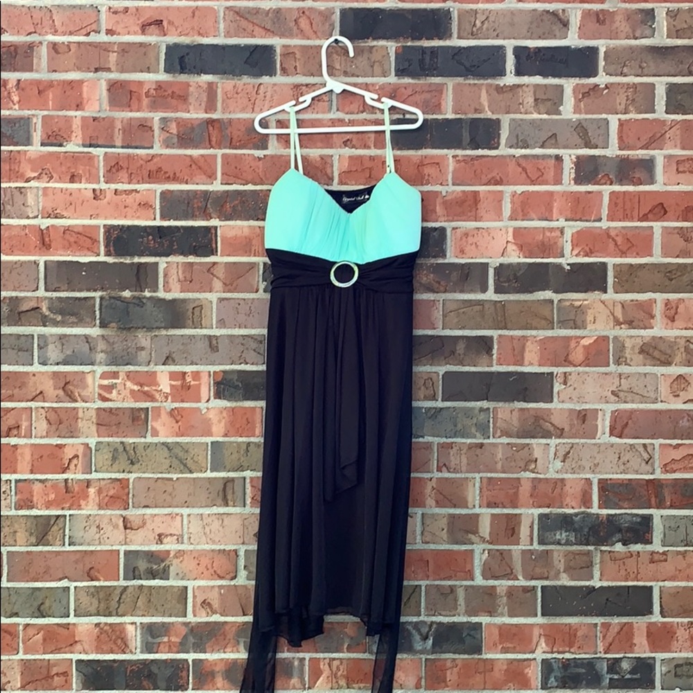 Turquoise and black formal dress